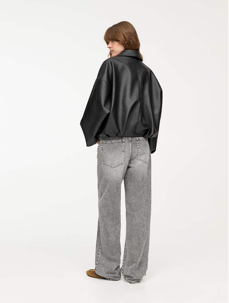 NOVATA ARIA Chaqueta de cuero estilo oversize