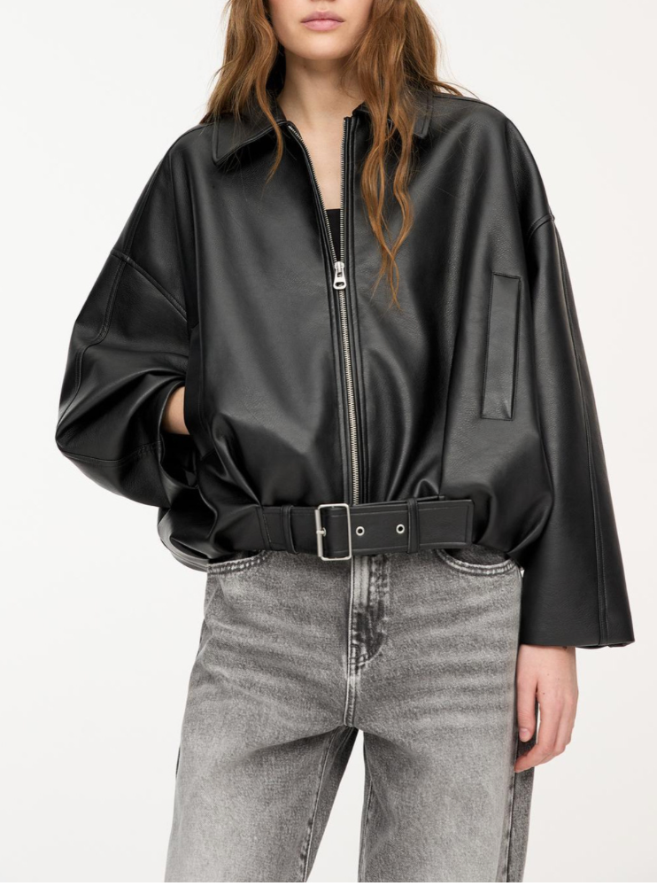 NOVATA ARIA Chaqueta de cuero estilo oversize