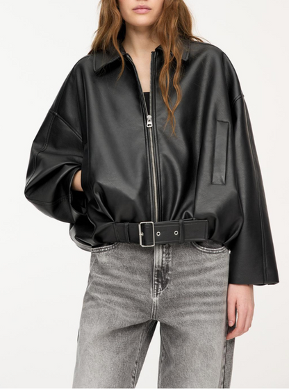 NOVATA ARIA Chaqueta de cuero estilo oversize
