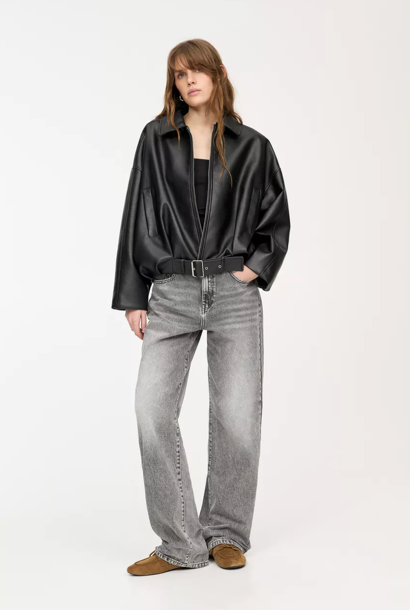 NOVATA ARIA Chaqueta de cuero estilo oversize