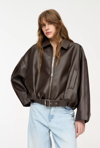 NOVATA ARIA Chaqueta de cuero estilo oversize